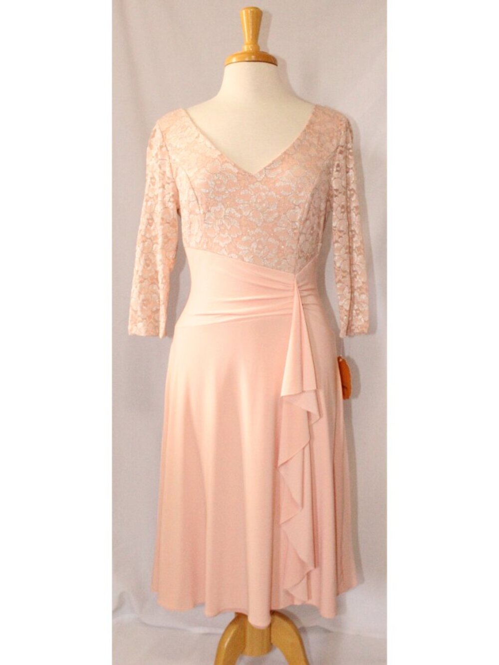 Fanny Fashion #1574 Short Jersey and Lace Formal Dress-Size L-BLUSH-NWT